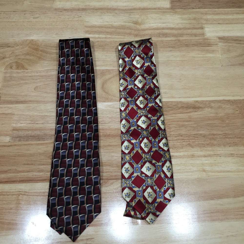 Keith Daniels Mens Necktie 2 Pack Silk Geometric Abstract Burgundy Red Gold
